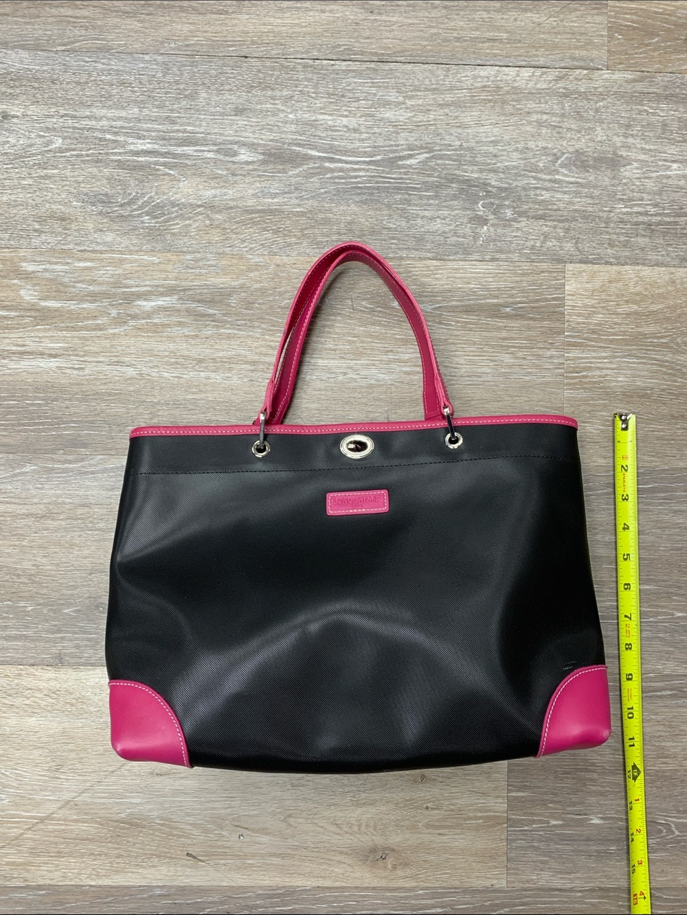 Longchamp Black Tote with Pink Trim and Handles